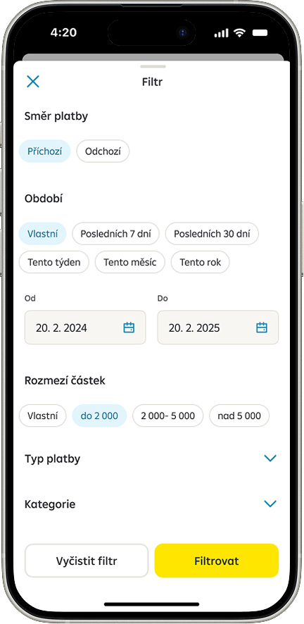 Filtrování transakcí
