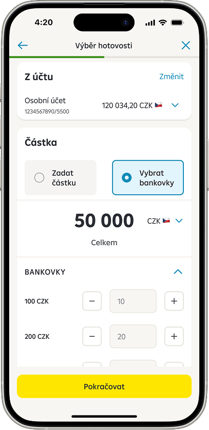 Výběr hotovosti na pobočce